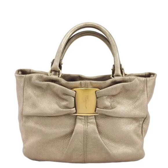 Salvatore Ferragamo Handbag Vara Leather x Gold Hardware Authentic Used - Picture 1 of 10